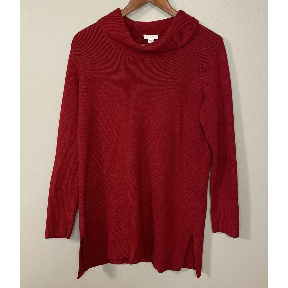 J. Jill Women's Red Mock Neck Sweater Cozy Relaxed Casual Size Small Tall
